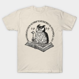 Vintage Look German Type Foundry Owl Design T-Shirt